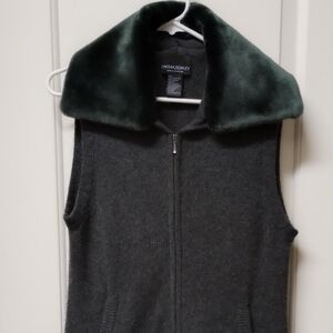 Cynthia Rowley Charcoal Vest with Faux Fur Collar - 100% Cashmere